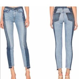 GRLFRND Two-Tone Patchwork High-Rise Straight Jeans